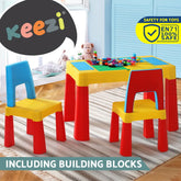 Keezi 3PCS Kids Table and Chairs Set Activity Toys Storage Box Desk Blocks